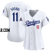 Roki Sasaki Women's Los Angeles Dodgers White Limited Home 2024 World Series Champions Jersey