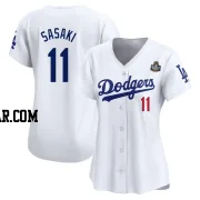 Roki Sasaki Women's Los Angeles Dodgers White Limited Home 2024 World Series Jersey