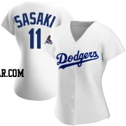 Roki Sasaki Women's Los Angeles Dodgers White Replica Home 2024 World Series Champions Jersey