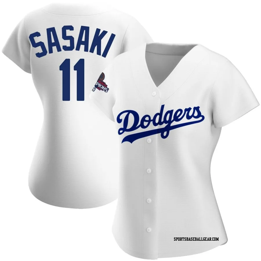 Roki Sasaki Women's Los Angeles Dodgers White Replica Home 2024 World Series Champions Jersey