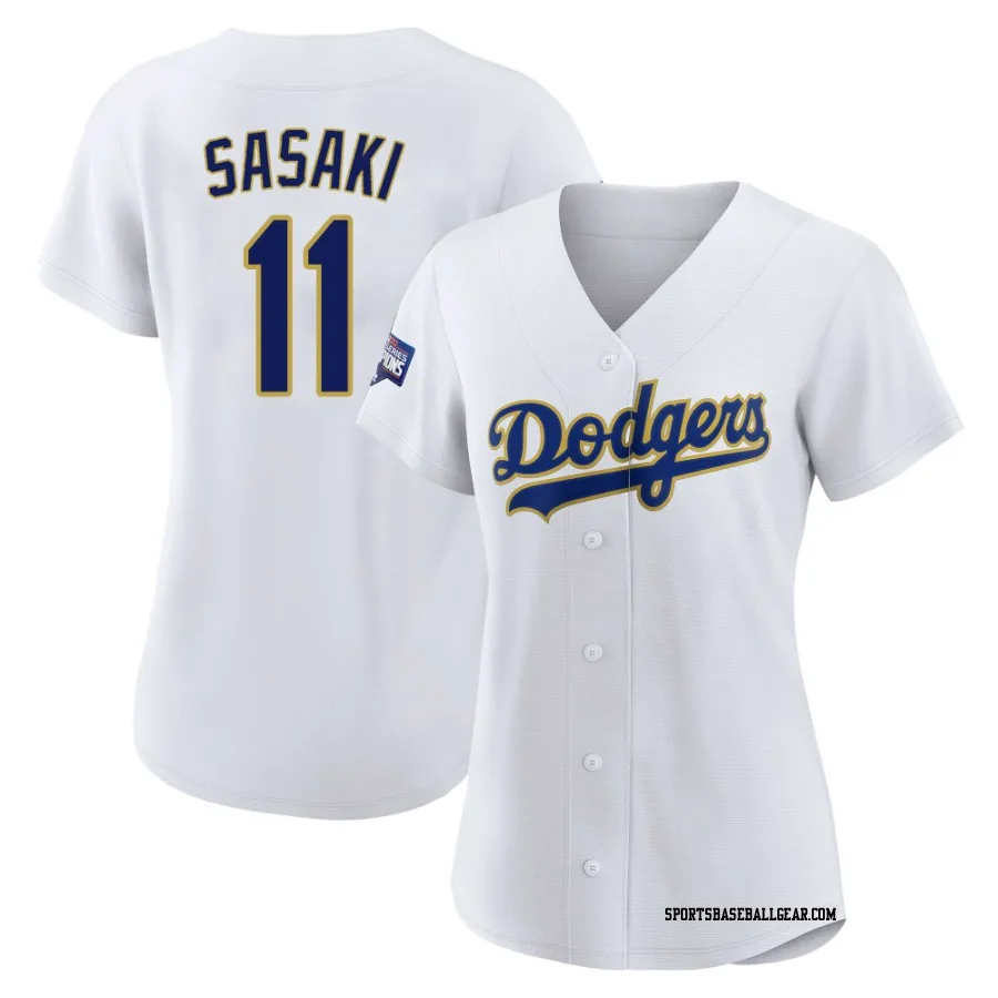 Roki Sasaki Women's Los Angeles Dodgers White/Gold Replica 2021 Gold Program Player Jersey