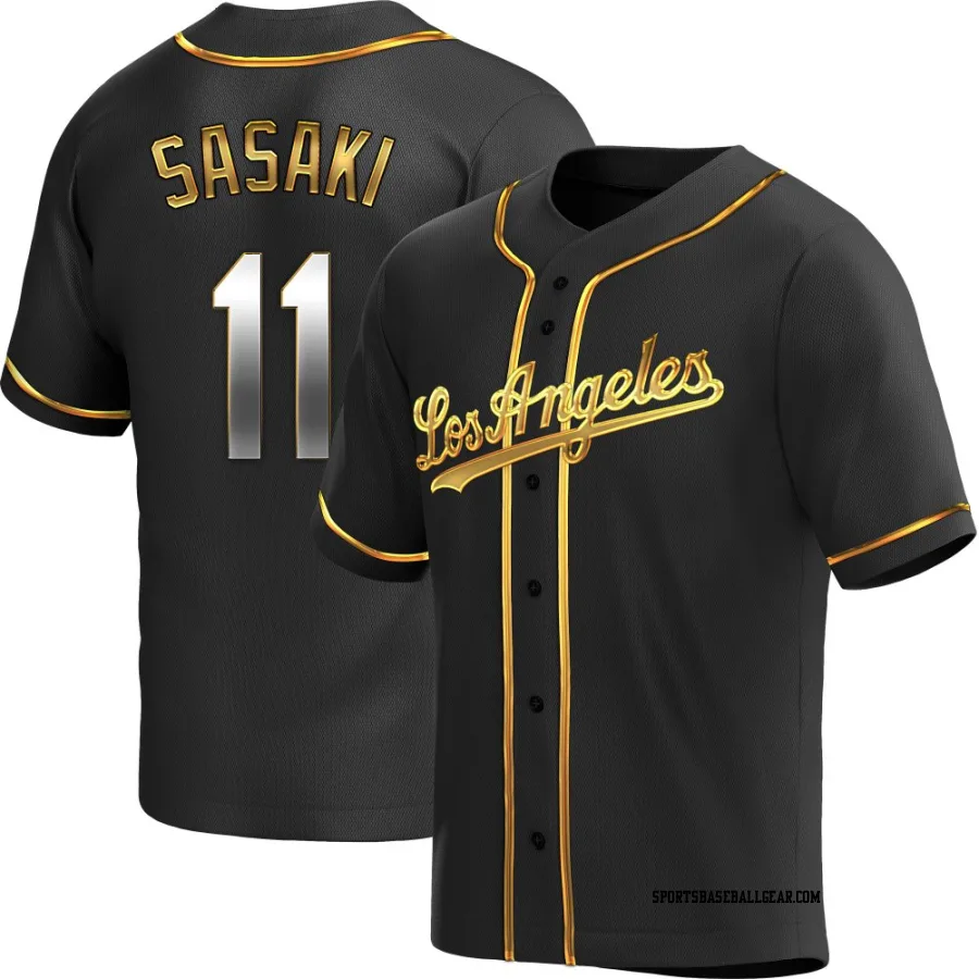 Roki Sasaki Youth Los Angeles Dodgers Black Golden Replica Alternate Jersey