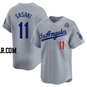 Roki Sasaki Youth Los Angeles Dodgers Gray Limited Away 2024 World Series Jersey