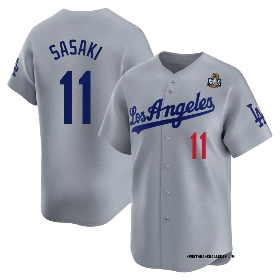 Roki Sasaki Youth Los Angeles Dodgers Gray Limited Away 2024 World Series Jersey