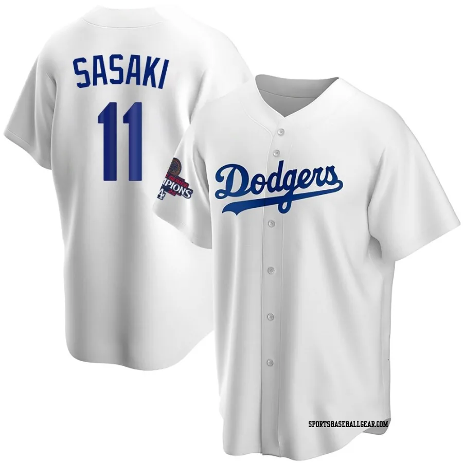 Roki Sasaki Youth Los Angeles Dodgers White Replica Home 2024 World Series Champions Jersey