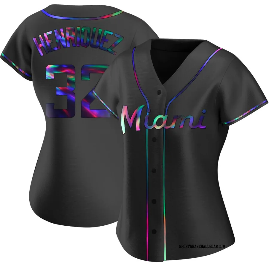 Ronny Henriquez Women's Miami Marlins Black Holographic Replica Alternate Jersey