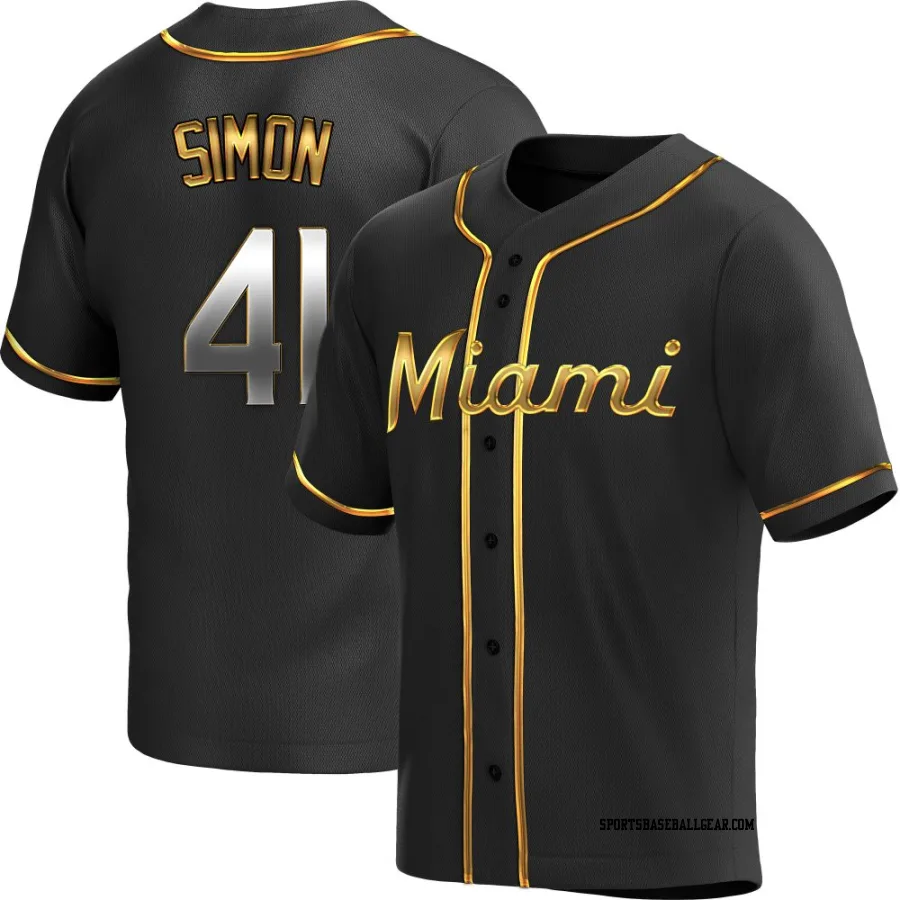 Ronny Simon Youth Miami Marlins Black Golden Replica Alternate Jersey