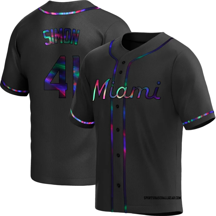 Ronny Simon Youth Miami Marlins Black Holographic Replica Alternate Jersey