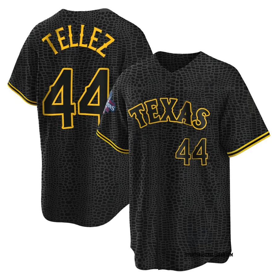 Rowdy Tellez Men's Texas Rangers Black Replica Snake Skin City 2023 World Series Champions Jersey