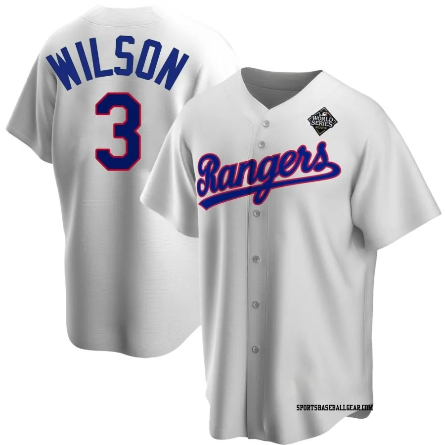 Russell Wilson Men's Texas Rangers White Replica Home Cooperstown Collection 2023 World Series Jersey