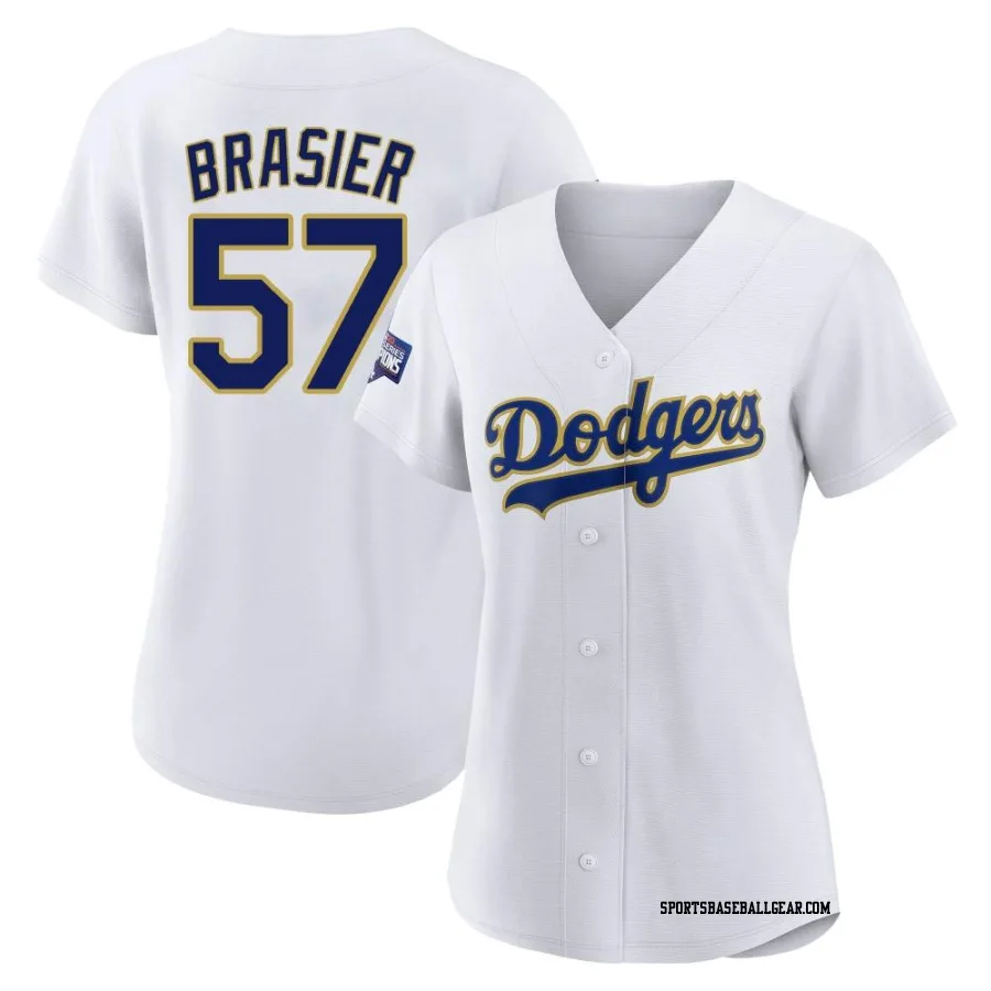 Ryan Brasier Women's Los Angeles Dodgers White/Gold Authentic 2021 Gold Program Player Jersey