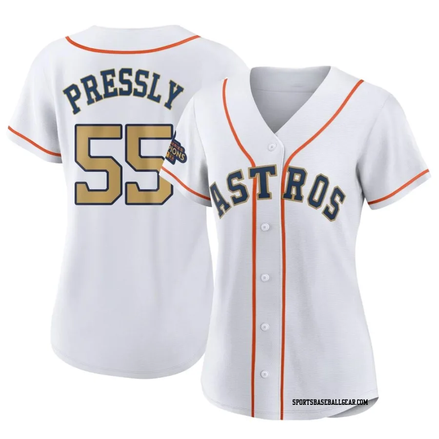 Ryan Pressly Women's Houston Astros Gold Authentic White 2023 Collection Jersey