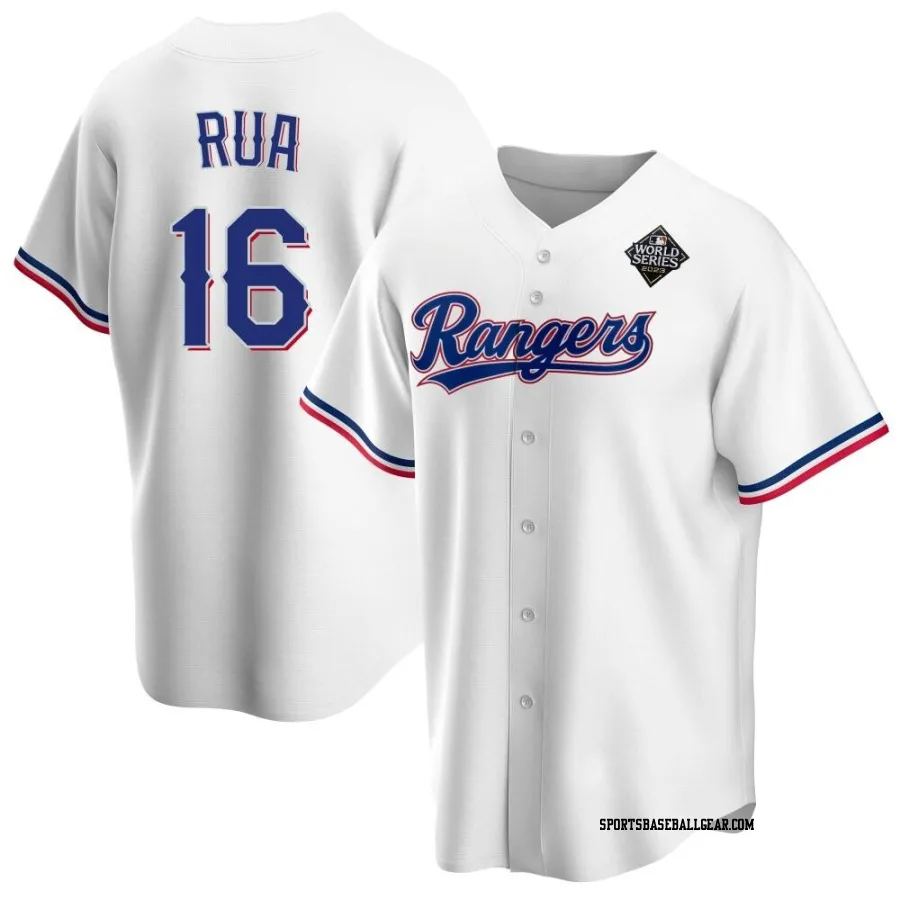 Ryan Rua Men's Texas Rangers White Replica Home 2023 World Series Jersey