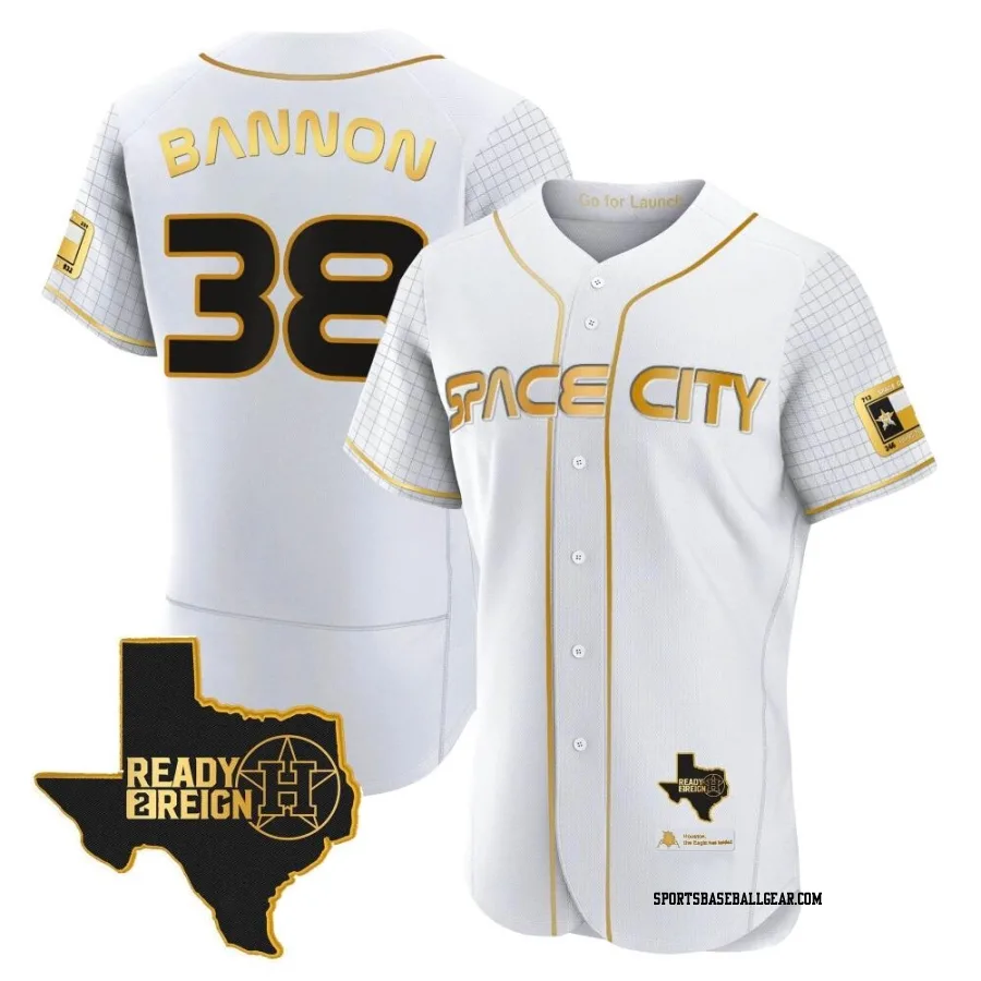 Rylan Bannon Men's Houston Astros White/Gold Authentic 2023 Space City Ready 2 Reign Flex Base Jersey