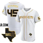 Ryne Stanek Men's Houston Astros White/Gold Authentic 2023 Space City Ready 2 Reign Flex Base Jersey