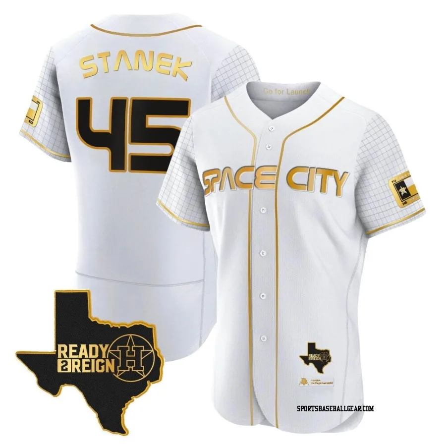 Ryne Stanek Men's Houston Astros White/Gold Authentic 2023 Space City Ready 2 Reign Flex Base Jersey