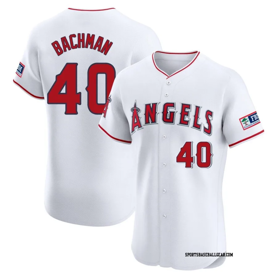 Sam Bachman Men's Los Angeles Angels White Elite Home Patch Jersey