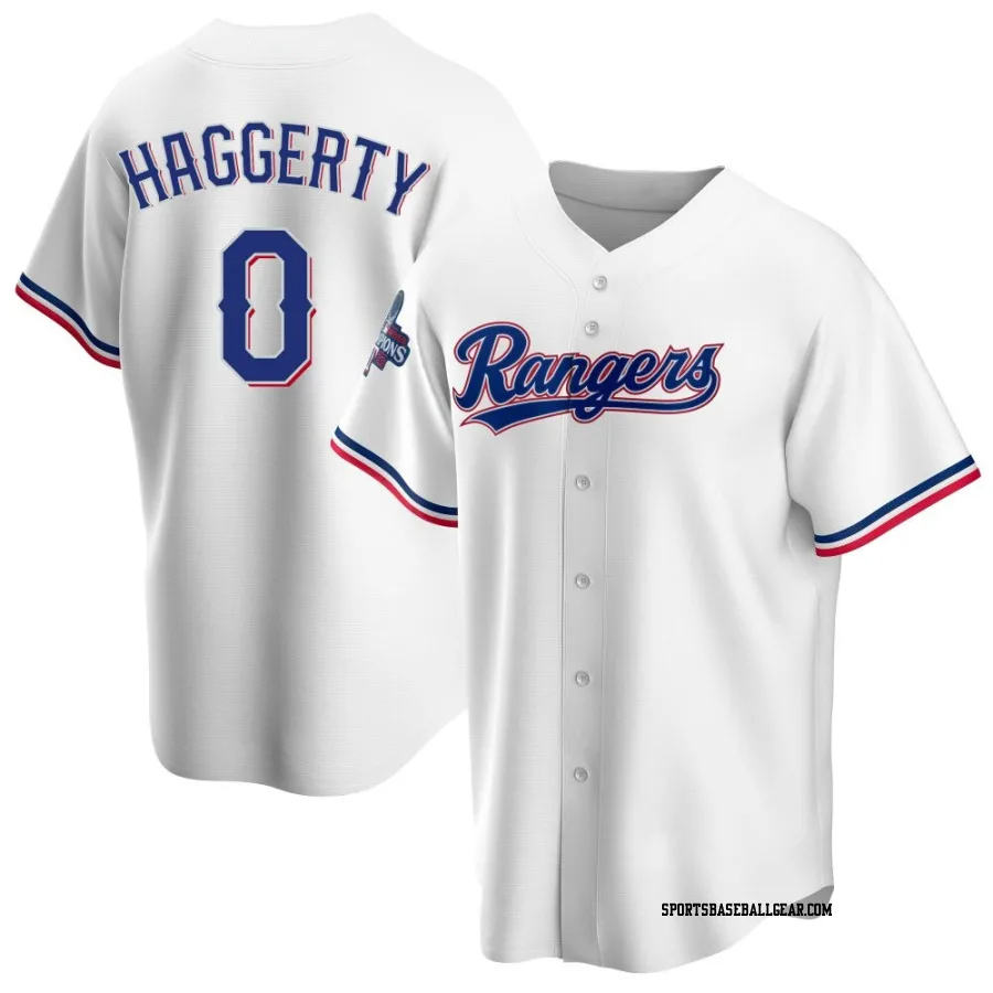 Sam Haggerty Men's Texas Rangers White Replica Home 2023 World Series Champions Jersey