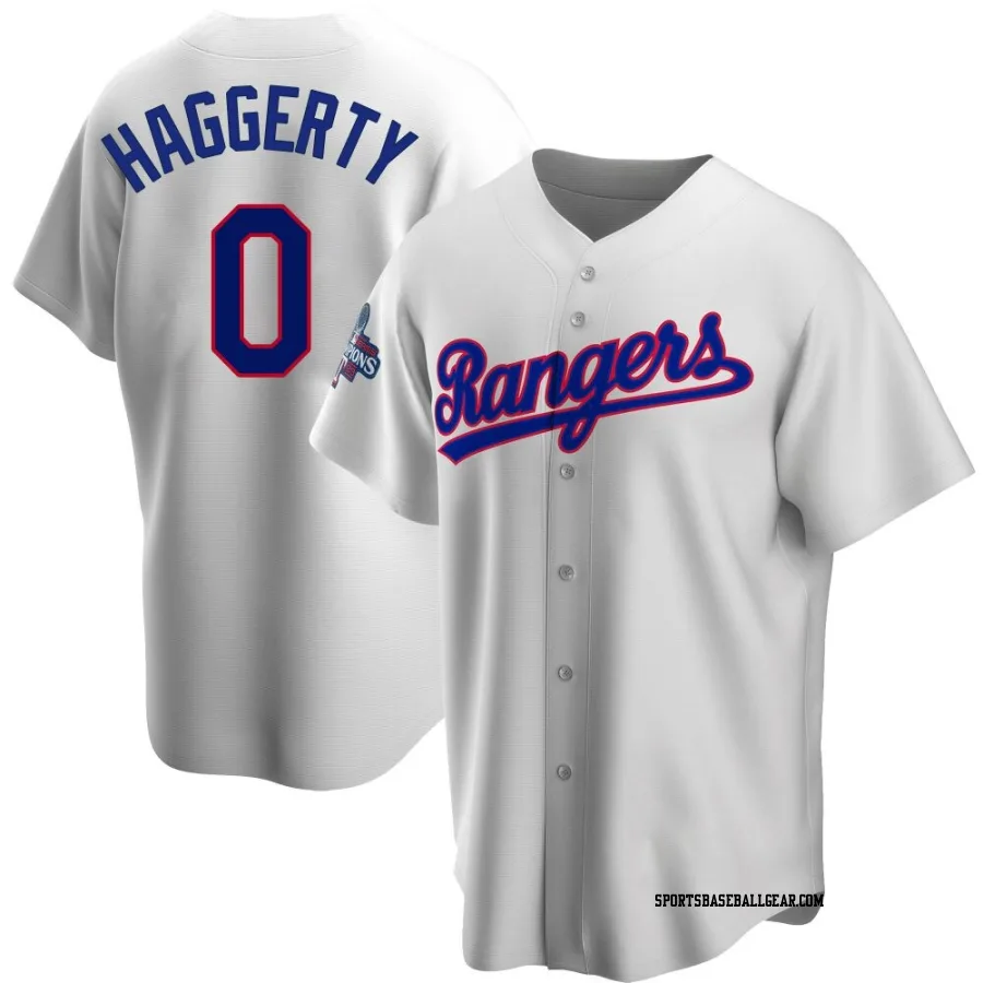 Sam Haggerty Youth Texas Rangers White Replica Home Cooperstown Collection 2023 World Series Champions Jersey