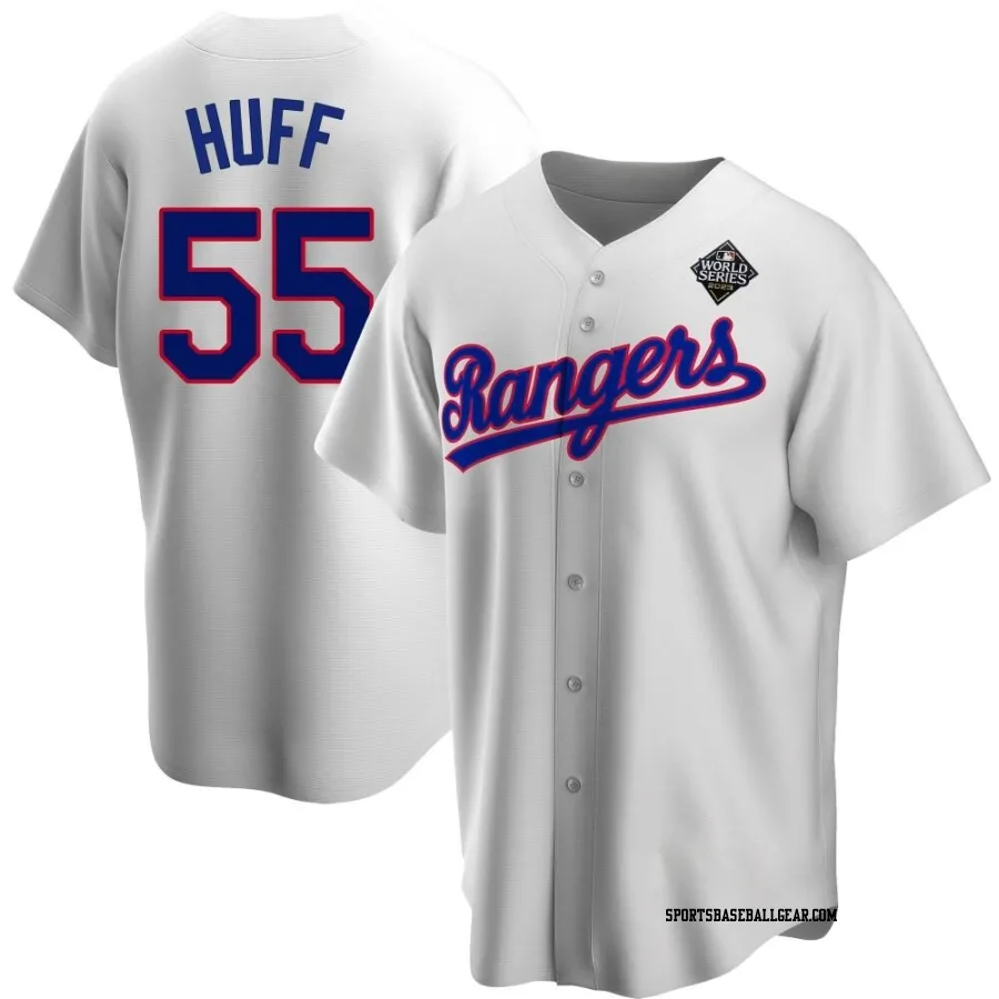 Sam Huff Youth Texas Rangers White Replica Home Cooperstown Collection 2023 World Series Jersey
