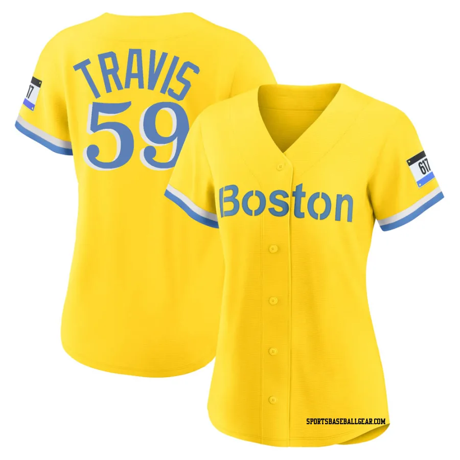 Sam Travis Women's Boston Red Sox Gold/Light Authentic Blue 2021 City Connect Player Jersey