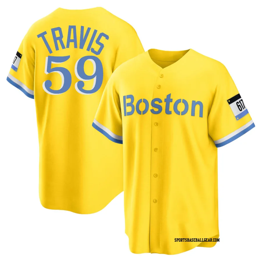 Sam Travis Youth Boston Red Sox Gold/Light Replica Blue 2021 City Connect Player Jersey