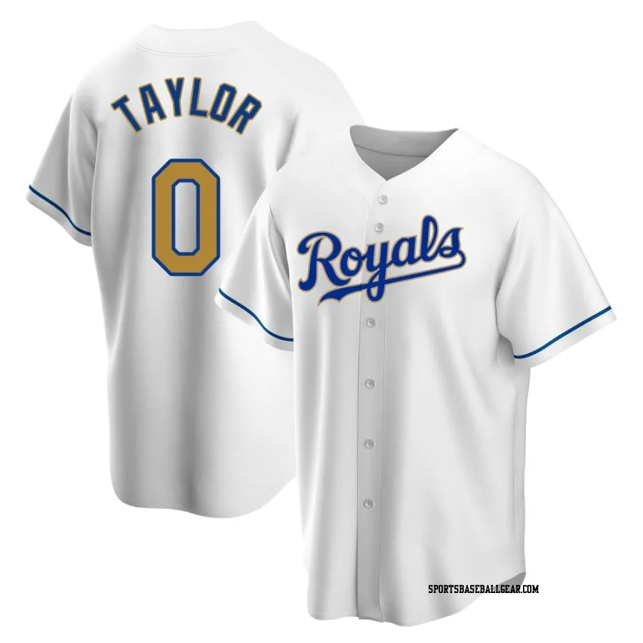 Samad Taylor Men's Kansas City Royals Gold Replica White Home Jersey