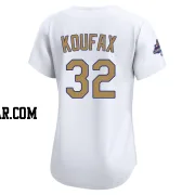 Sandy Koufax Women's Los Angeles Dodgers Gold Limited White 2025 Collection Jersey