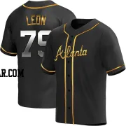 Sandy Leon Men's Atlanta Braves Black Golden Replica Alternate Jersey