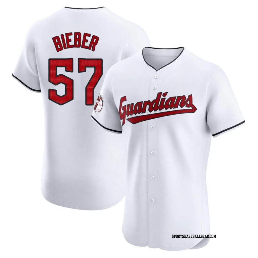 Shane Bieber Men's Cleveland Guardians White Elite Home Jersey