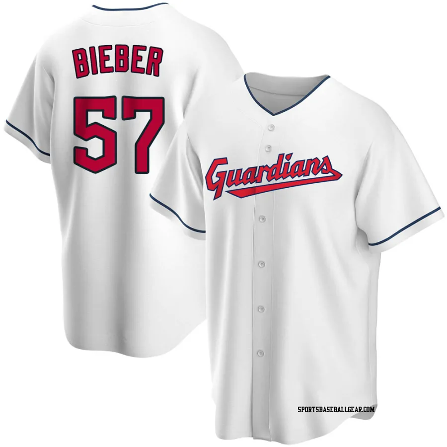 Shane Bieber Youth Cleveland Guardians White Replica Home Jersey