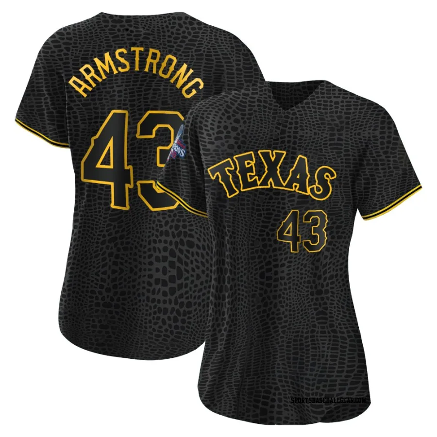 Shawn Armstrong Women's Texas Rangers Black Replica Snake Skin City 2023 World Series Champions Jersey