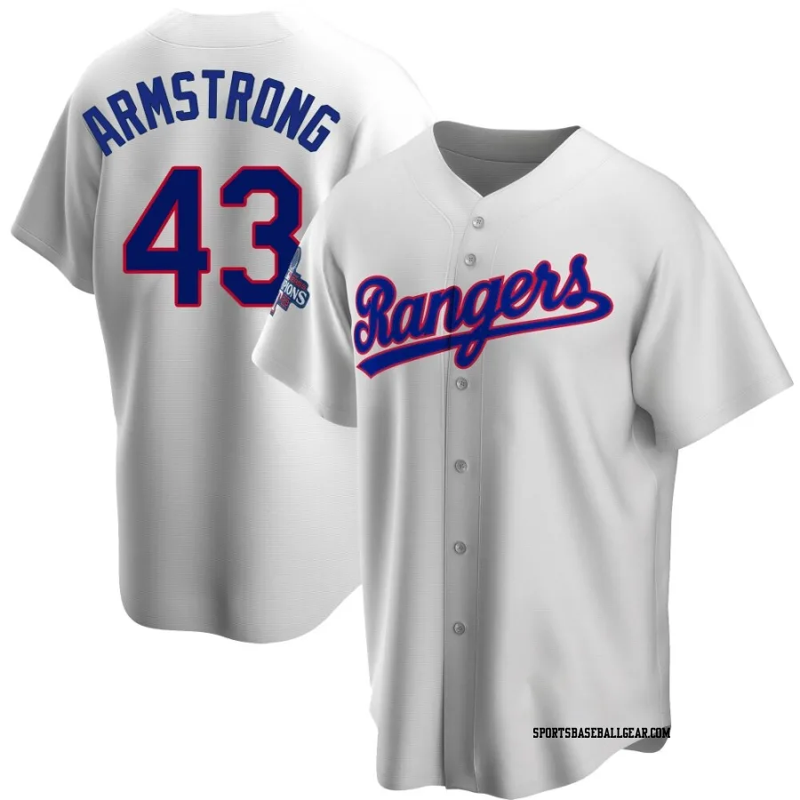Shawn Armstrong Youth Texas Rangers White Replica Home Cooperstown Collection 2023 World Series Champions Jersey