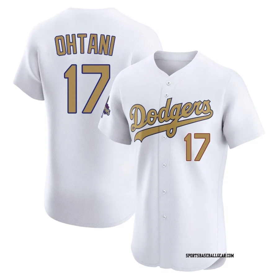 Shohei Ohtani Men's Los Angeles Dodgers Gold Elite White 2025 Collection Jersey