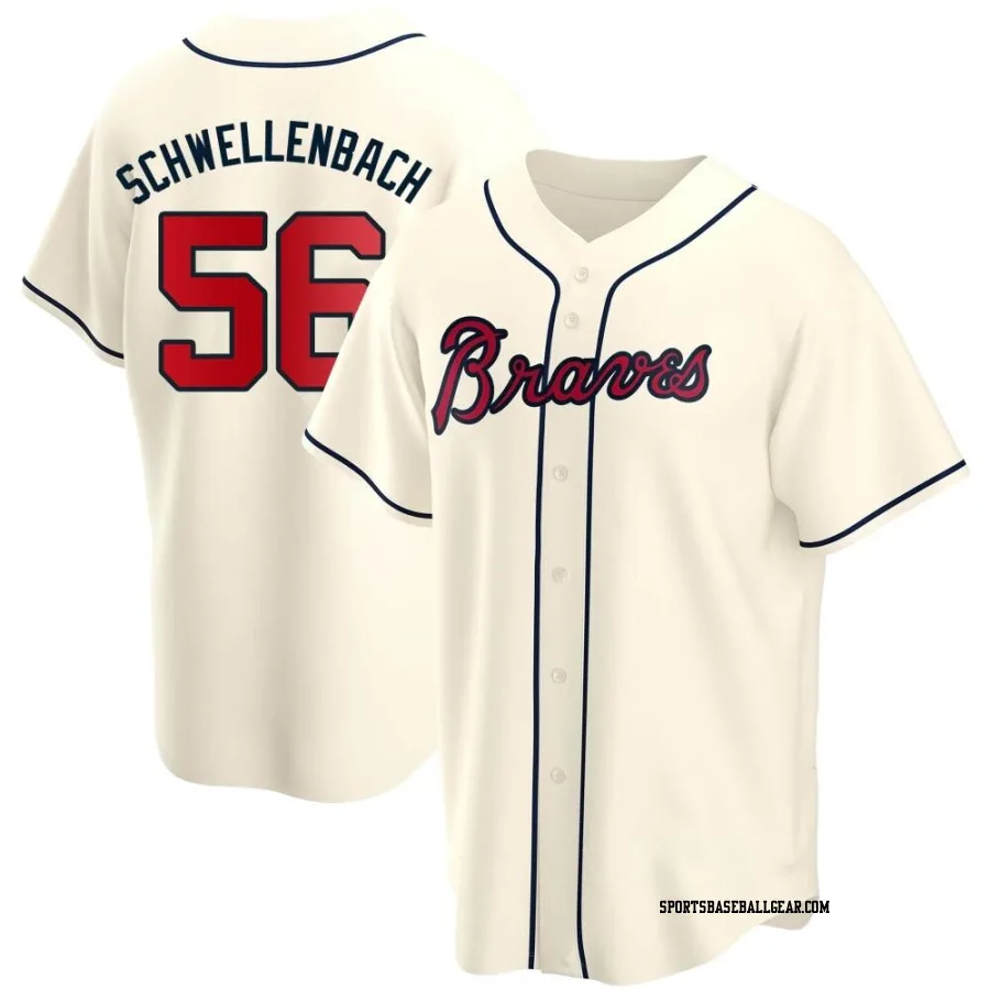 Spencer Schwellenbach Men's Atlanta Braves Cream Replica Alternate Jersey