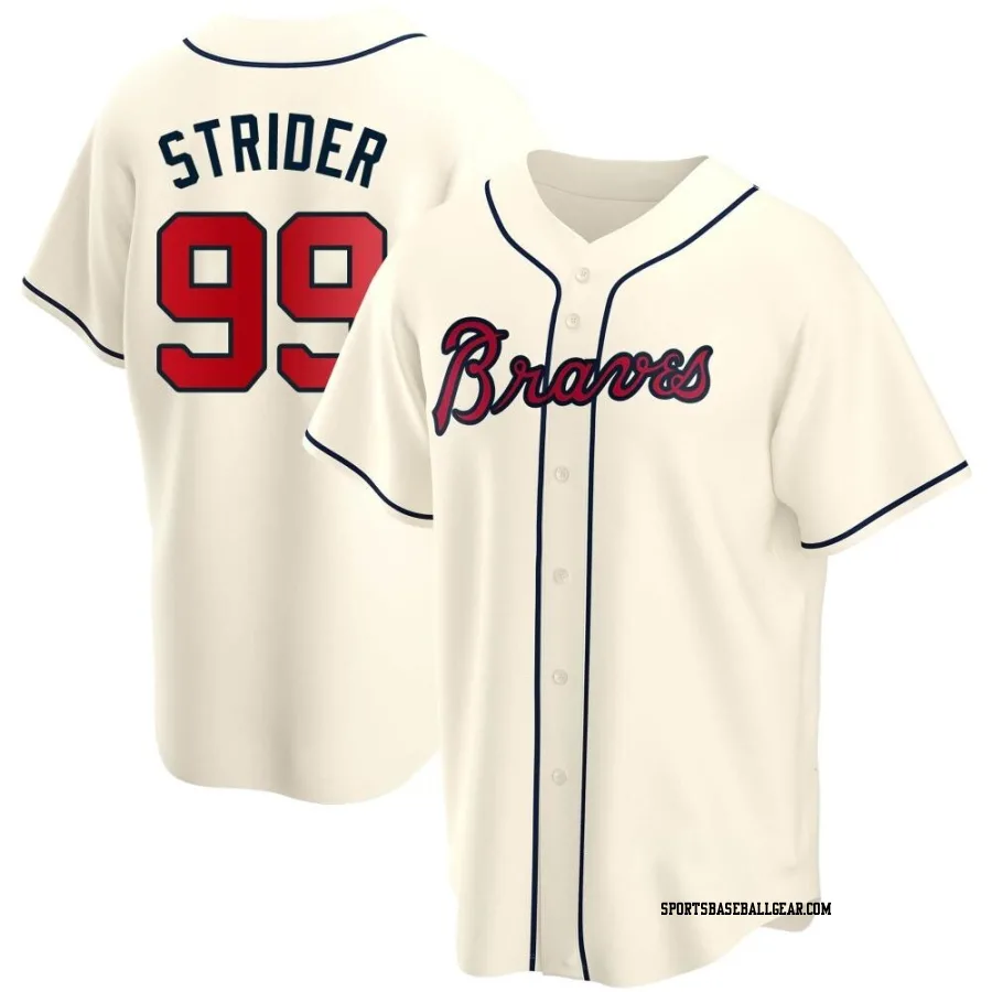 Spencer Strider Youth Atlanta Braves Cream Replica Alternate Jersey