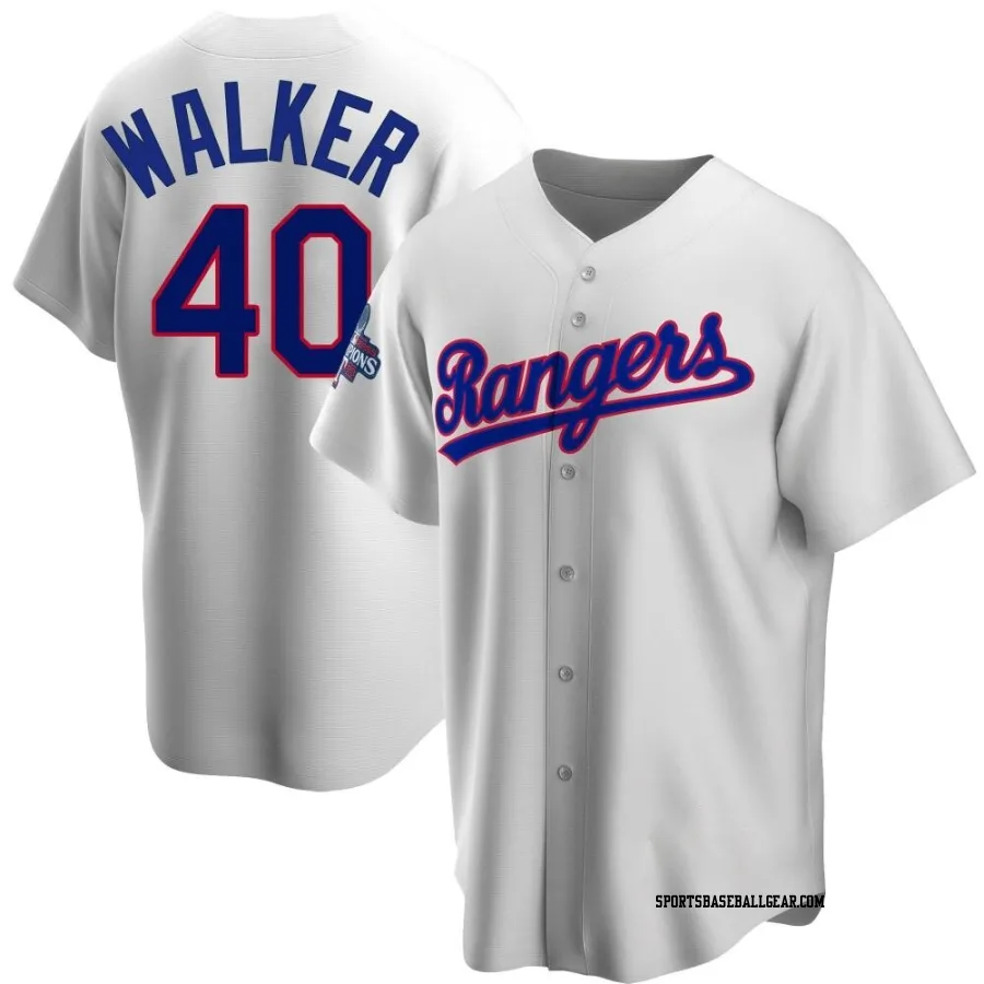 Steele Walker Youth Texas Rangers White Replica Home Cooperstown Collection 2023 World Series Champions Jersey