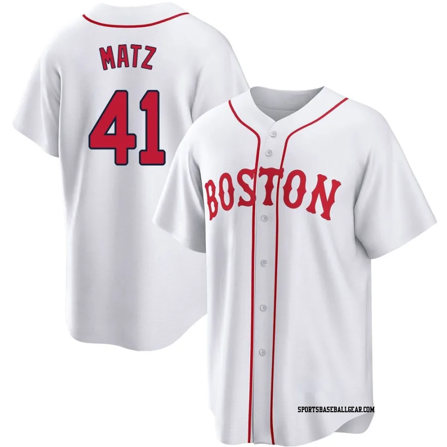 Steven Matz Youth Boston Red Sox White Replica 2021 Patriots' Day Jersey