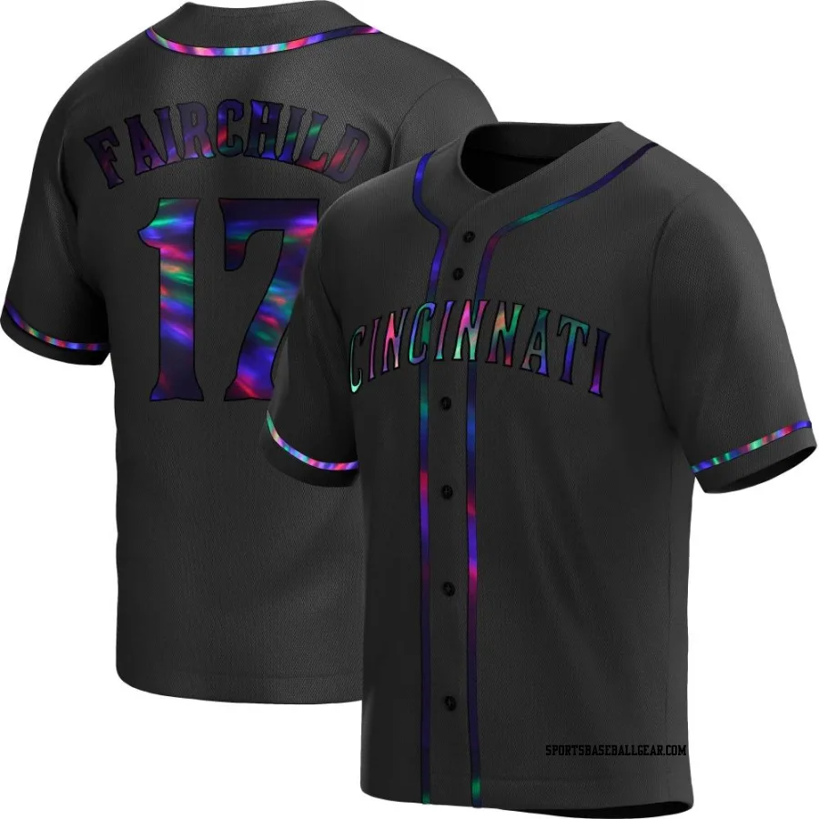 Stuart Fairchild Youth Cincinnati Reds Black Holographic Replica Alternate Jersey