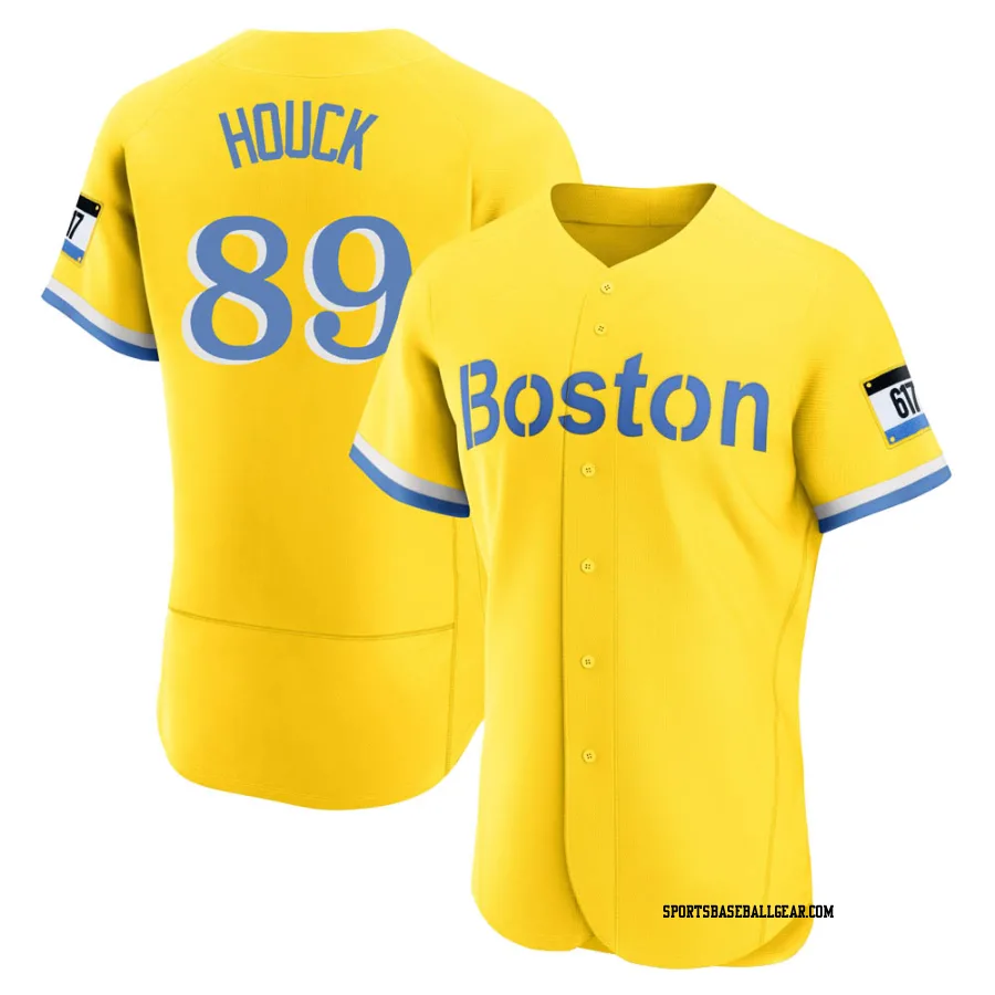 Tanner Houck Men's Boston Red Sox Gold/Light Authentic Blue 2021 City Connect Jersey