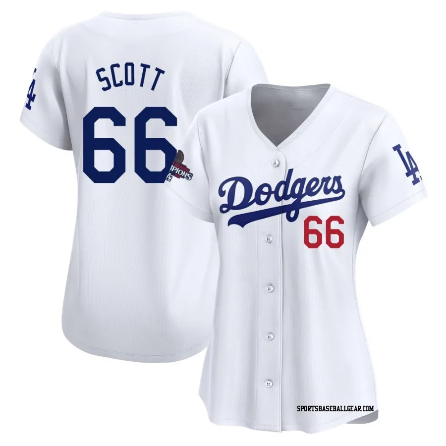 Tanner Scott Women's Los Angeles Dodgers White Limited Home 2024 World Series Champions Jersey