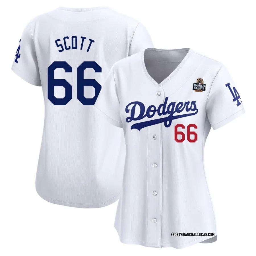 Tanner Scott Women's Los Angeles Dodgers White Limited Home 2024 World Series Jersey