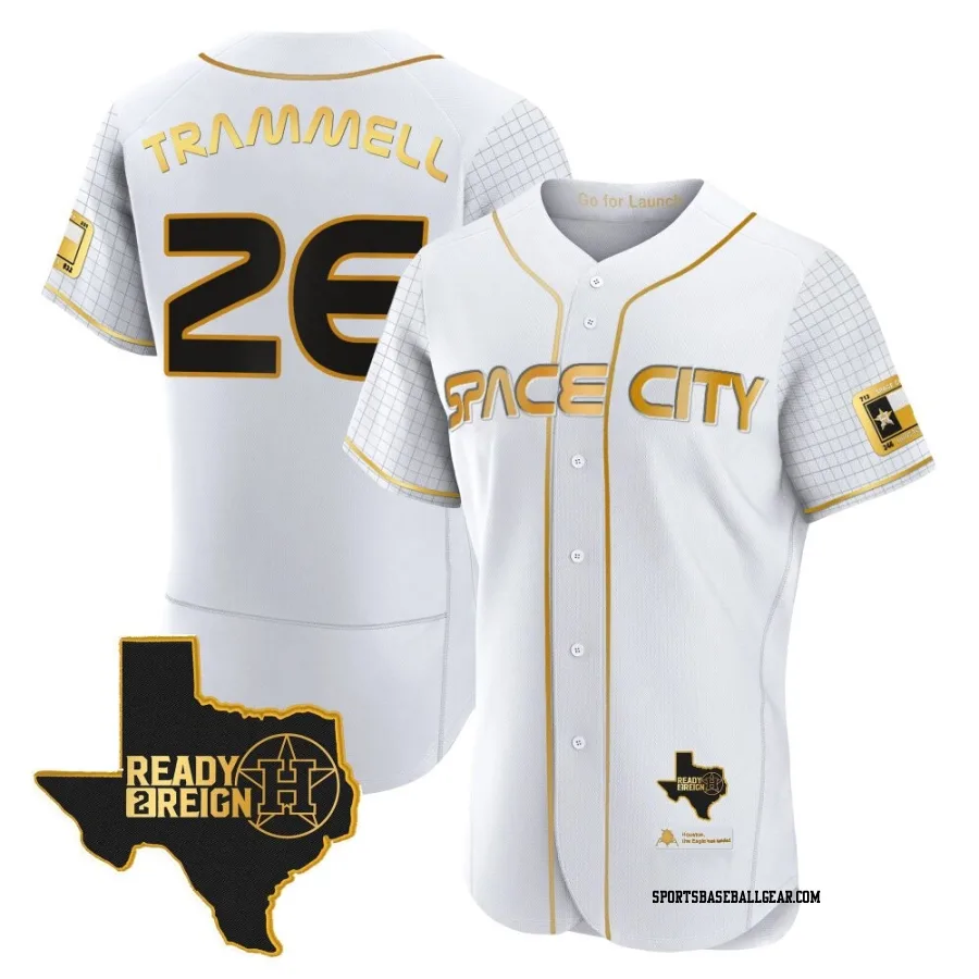 Taylor Trammell Men's Houston Astros White/Gold Authentic 2023 Space City Ready 2 Reign Flex Base Jersey