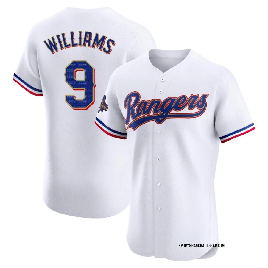 Ted Williams Men's Texas Rangers Gold Elite White 2024 Collection Jersey