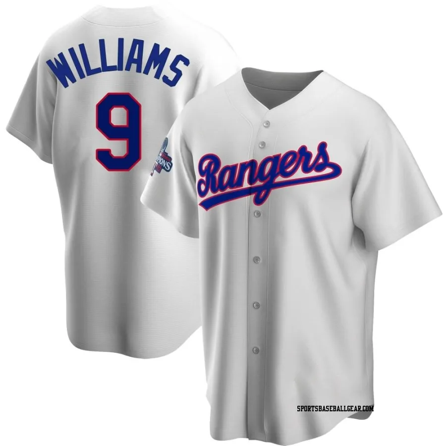 Ted Williams Men's Texas Rangers White Replica Home Cooperstown Collection 2023 World Series Champions Jersey