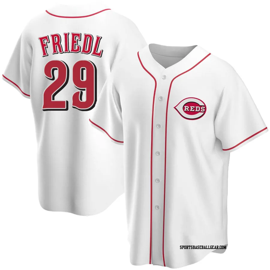 TJ Friedl Youth Cincinnati Reds White Replica Home Jersey