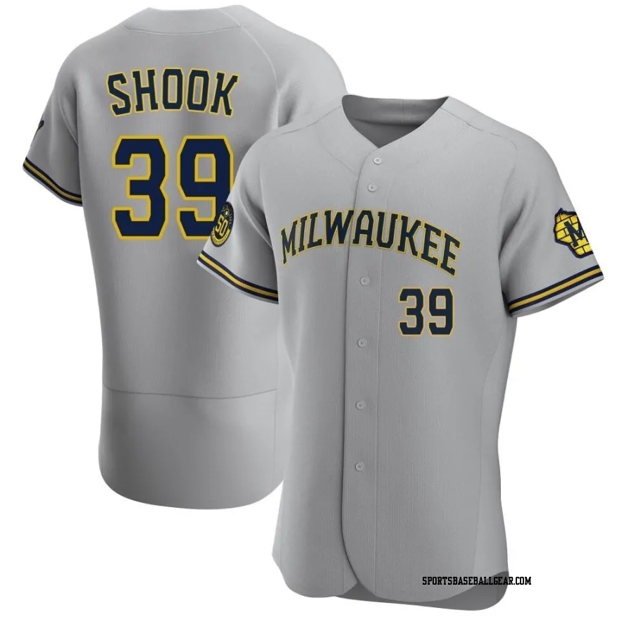 TJ Shook Men's Milwaukee Brewers Gray Authentic Road Jersey
