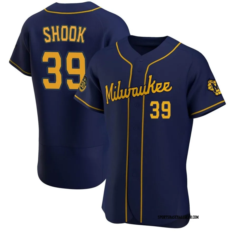 TJ Shook Men's Milwaukee Brewers Navy Authentic Alternate Jersey