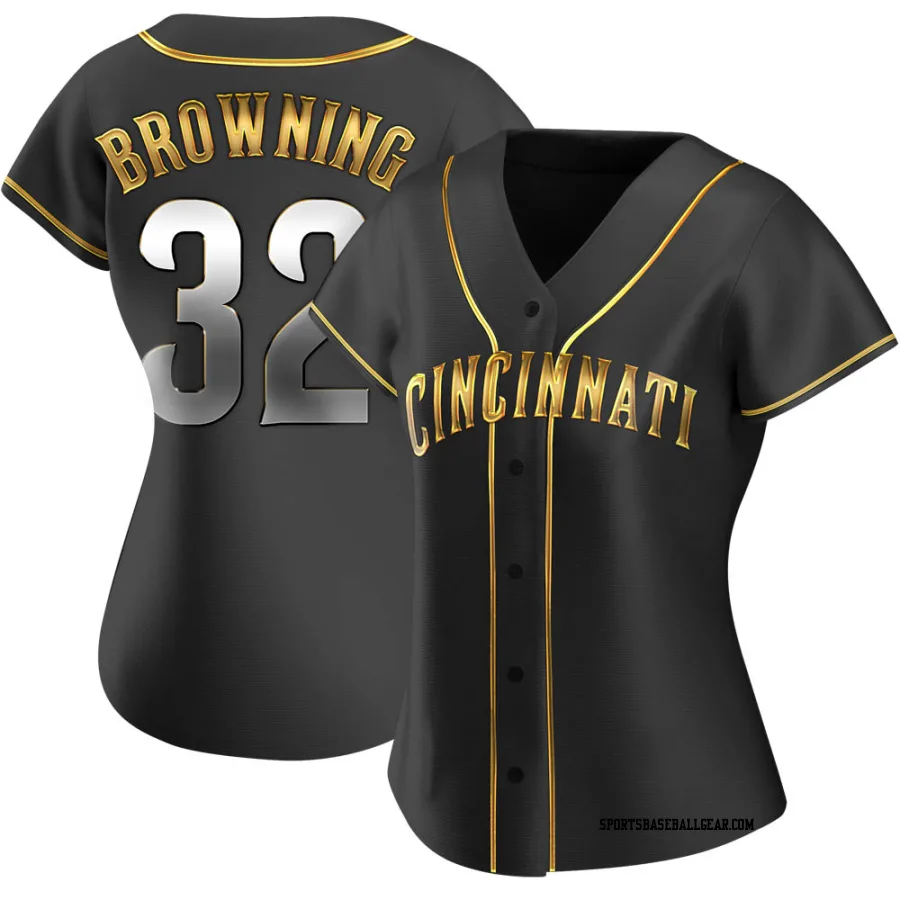 Tom Browning Women's Cincinnati Reds Black Golden Replica Alternate Jersey
