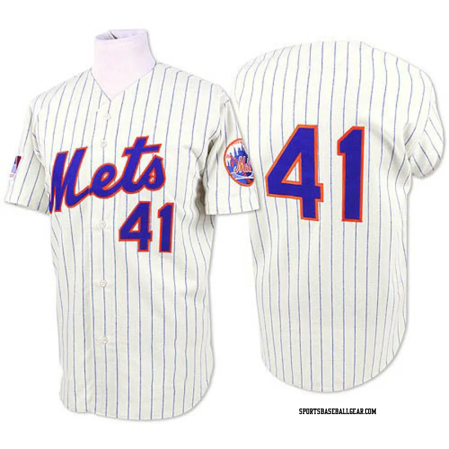 Tom Seaver Men's New York Mets White/Blue Replica Strip Throwback Jersey